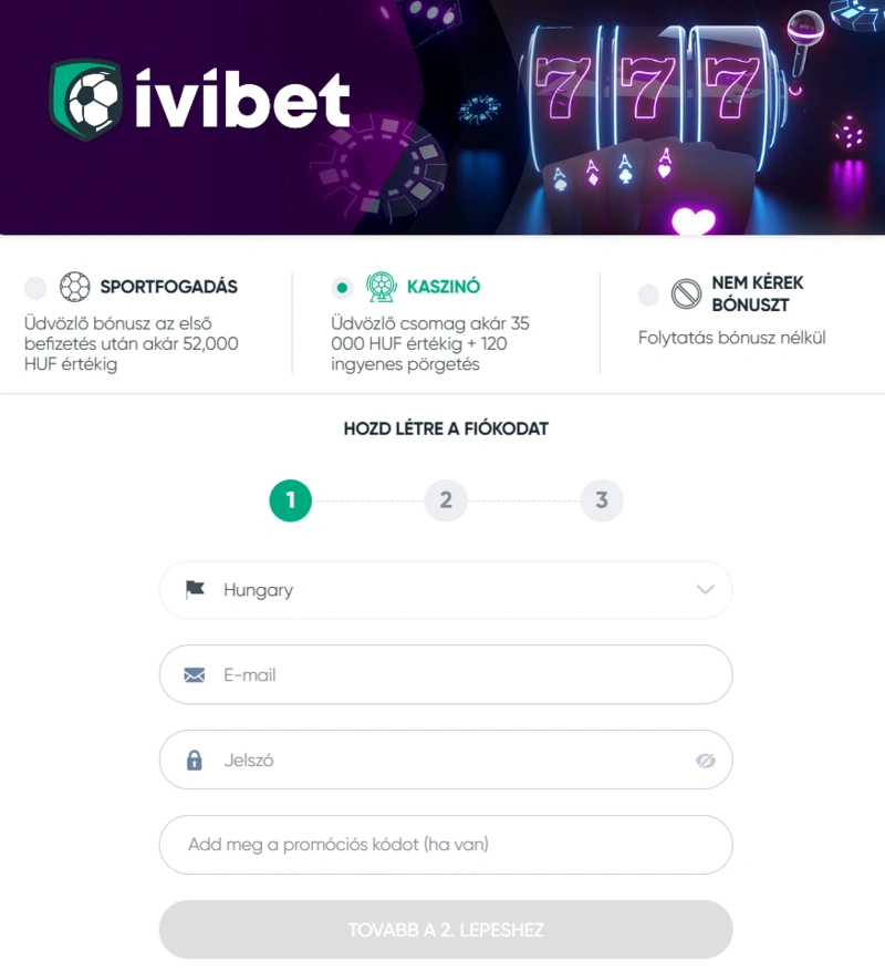 Ivibet Casino Regisztracio lepese 1